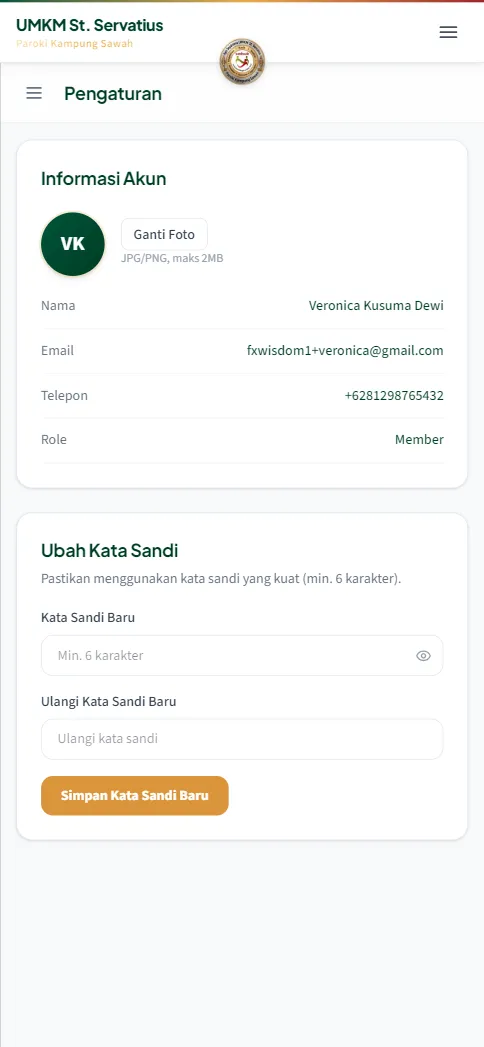 Kartu Informasi Akun dengan tombol Ganti Foto di HP