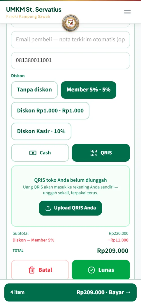 Panel uang diterima dan kembalian
