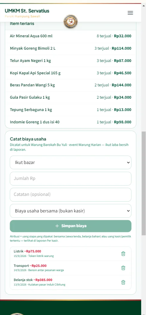 Daftar transaksi terakhir beserta penanda dibatalkan