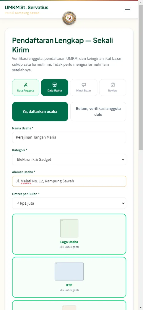 Wizard langkah 2 data usaha