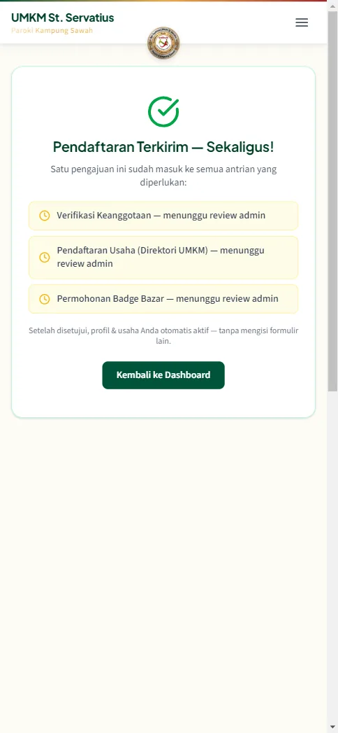 Halaman sukses setelah kirim