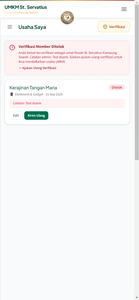 Dashboard pengajuan ditolak