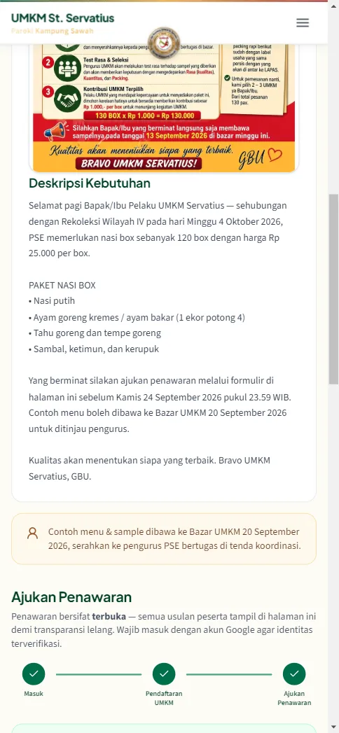 Status hijau Penawaran Menang beserta catatan pengurus