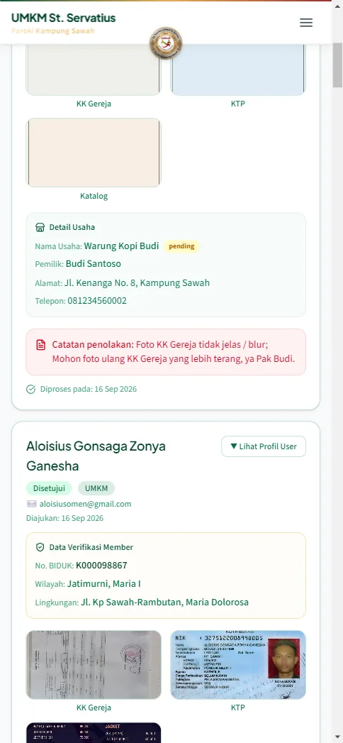 Kartu berstatus ditolak